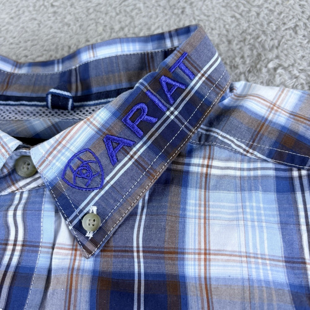 Ariat Pro Series Shirt Mens XXL Blue Plaid Western Vented Logo Long Sleeve - Picture 5 of 16